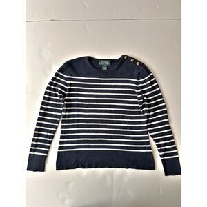 Lauren Ralph Lauren Spun Silk Sweater Women M Blue White Striped Preppy Nautical